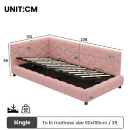 Abrihome Pink 3Ft Single Boucle Side Hydraulic Ottoman Bed, Rgb Led, Charging Station, Hexagon Tufted Headboard, 2 Assembly Options - thumbnail 6