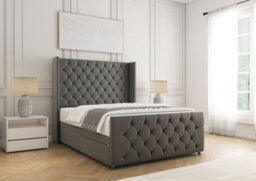 Bsspoke Florida Divan Bed Set Grey Plush Velvet With 54Inch Headboard & Footboard 2 Drawers Footend & Mattress In All Sizes - thumbnail 3