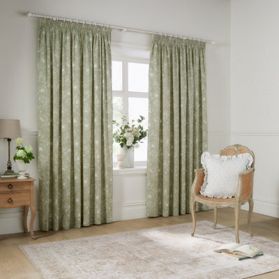 Wylder Nature Bella Floral Room Darkening Pencil Pleat Curtain Pair Sage (W)168Cm X (D)183Cm - image 1