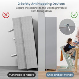 Costway Double Door Tall Storage Cabinet Freestanding Pantry Cabinet With Adjustable Shelf-Grey - thumbnail 8