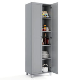 Costway Double Door Tall Storage Cabinet Freestanding Pantry Cabinet With Adjustable Shelf-Grey - thumbnail 1