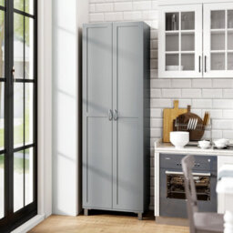 Costway Double Door Tall Storage Cabinet Freestanding Pantry Cabinet With Adjustable Shelf-Grey - thumbnail 3
