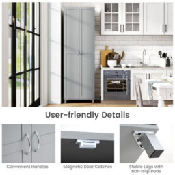 Costway Double Door Tall Storage Cabinet Freestanding Pantry Cabinet With Adjustable Shelf-Grey - thumbnail 5