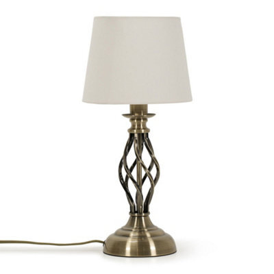 Valuelights Memphis Antique Brass Twist Table Lamp With A Fabric Lampshade Bedroom Bedside Light - image 1