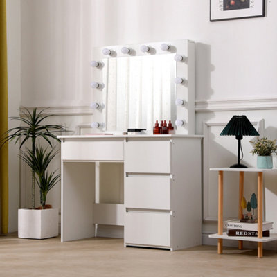 Living And Home White Mdf Hollywood Dressing Table With Large Lighted Mirror - image 1