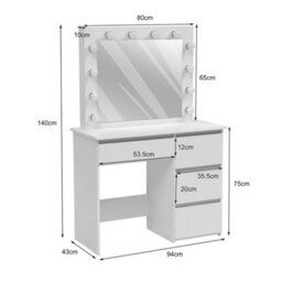 Living And Home White Mdf Hollywood Dressing Table With Large Lighted Mirror - thumbnail 5