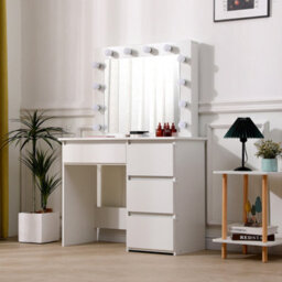 Living And Home White Mdf Hollywood Dressing Table With Large Lighted Mirror