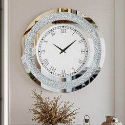 Artloge Large Mirror Reflection Sparkle Crushed Wall Clock Roman Numeral With Hanging Hooks,80Cm