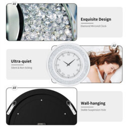 Artloge Large Mirror Reflection Sparkle Crushed Wall Clock Roman Numeral With Hanging Hooks,80Cm - thumbnail 3