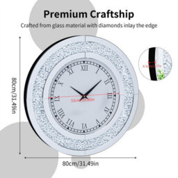 Artloge Large Mirror Reflection Sparkle Crushed Wall Clock Roman Numeral With Hanging Hooks,80Cm - thumbnail 2