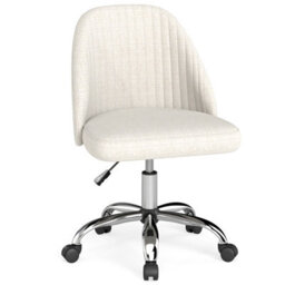 Gainoom Beige Office Chair Modern Armless Desk Chair Height Adjustable Swivel Vanity Chair With Smooth Rolling Casters