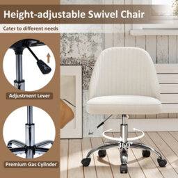 Gainoom Beige Office Chair Modern Armless Desk Chair Height Adjustable Swivel Vanity Chair With Smooth Rolling Casters - thumbnail 5