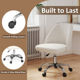 Gainoom Beige Office Chair Modern Armless Desk Chair Height Adjustable Swivel Vanity Chair With Smooth Rolling Casters - thumbnail 7