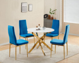 Furnizone UK Set Of 2 Dining Chairs - Glitz Modern Dining Chairs - Blue Velvet Gold Legs Dining Chairs - Kitchen Dining Room Chairs - thumbnail 4
