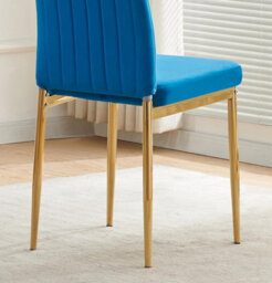 Furnizone UK Set Of 2 Dining Chairs - Glitz Modern Dining Chairs - Blue Velvet Gold Legs Dining Chairs - Kitchen Dining Room Chairs - thumbnail 3