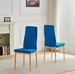 Furnizone UK Set Of 2 Dining Chairs - Glitz Modern Dining Chairs - Blue Velvet Gold Legs Dining Chairs - Kitchen Dining Room Chairs