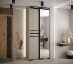 Arte Elegant Cashmere & Black Sliding Door Wardrobe H2350mm W1200mm D600mm - Space-Saving Design With Mirrored Panel - thumbnail 2