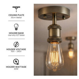 Retro Flush Mount Ceiling Light Green Brass E27 Lamp Holder Industrial Single Head Pendant Ceiling Fixture For Living Room - thumbnail 5