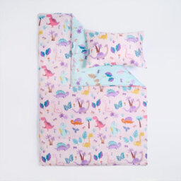 OHS Dino Duvet Cover Bedding Set Reversible Pillowcase Kids Quilt, Pink - Single - thumbnail 6