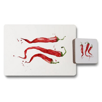Benjamin Tate Design Placemat Coaster Set With Wood Base Red Pepper Art Limited - image 1