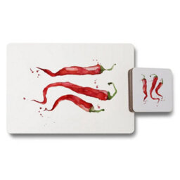 Benjamin Tate Design Placemat Coaster Set With Wood Base Red Pepper Art Limited