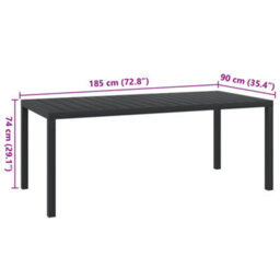 Vidaxl Garden Table Black 185X90X74 Cm Aluminium And Wpc - thumbnail 3