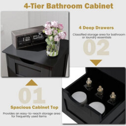 Bathroom Floor Cabinet Freestanding Black 4-Drawer Slim Storage Organizer - thumbnail 5