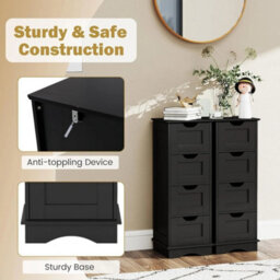 Bathroom Floor Cabinet Freestanding Black 4-Drawer Slim Storage Organizer - thumbnail 3