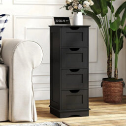 Bathroom Floor Cabinet Freestanding Black 4-Drawer Slim Storage Organizer - thumbnail 6