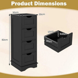 Bathroom Floor Cabinet Freestanding Black 4-Drawer Slim Storage Organizer - thumbnail 2