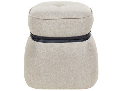 Wyld And Coco Living Beige Linen Round Pouffe 45 Cm - Versatile Footstool And Side Table - image 1