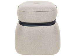 Wyld And Coco Living Beige Linen Round Pouffe 45 Cm - Versatile Footstool And Side Table - thumbnail 1