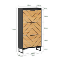 Sobuy Fsr164-Sch, Shoe Cabinet Shoe Rack Shoe Storage Cupboard With 3 Flip-Drawers, Black,w62Xd24Xh124 - thumbnail 3