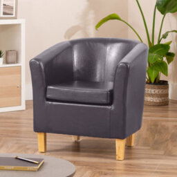 Meriden 68Cm Wide Grey Pu Vegan Leather Accent Tub Chair Supplied With Both Light And Dark Wooden Legs - thumbnail 2