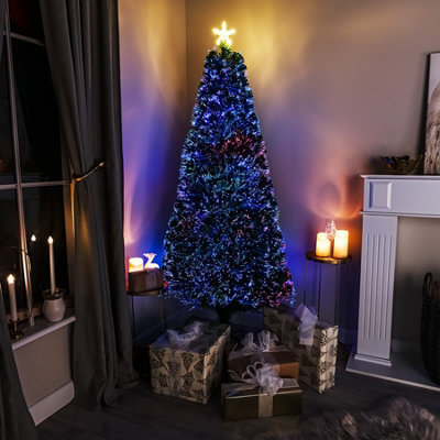 6Ft (180Cm) Green Fibre Optic Christmas Tree With Multi-Coloured Fibre Optic Lights