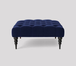 Alyana 90Cm Square Ottoman Bench With Wooden Legs - Sapphire Blue Plush Velvet Chesterfield Upholstered Footstool - thumbnail 2