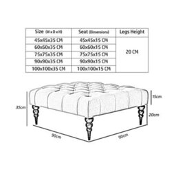 Alyana 90Cm Square Ottoman Bench With Wooden Legs - Sapphire Blue Plush Velvet Chesterfield Upholstered Footstool - thumbnail 3