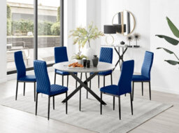Furniturebox Uk Novara Grey Concrete Effect Black Leg 120Cm Round Dining Table & 6 Navy Velvet Milan Black Leg Chairs - thumbnail 1