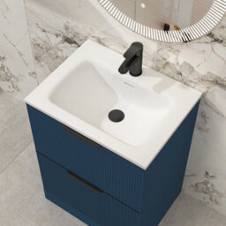 Royal Bathrooms Evora 600mm Midnight Blue Fluted Floor Standing Bathroom Vanity Unit 2 Drawer Cabinet With Stone Basin & Matt Black Handles - thumbnail 7
