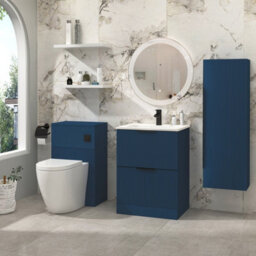 Royal Bathrooms Evora 600mm Midnight Blue Fluted Floor Standing Bathroom Vanity Unit 2 Drawer Cabinet With Stone Basin & Matt Black Handles - thumbnail 4