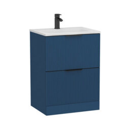 Royal Bathrooms Evora 600mm Midnight Blue Fluted Floor Standing Bathroom Vanity Unit 2 Drawer Cabinet With Stone Basin & Matt Black Handles - thumbnail 8