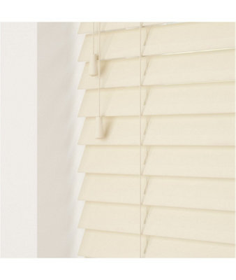 Smooth Finish Faux Wood Venetian Blinds With Strings 120Cm Drop X 80Cm Width Creme Smooth