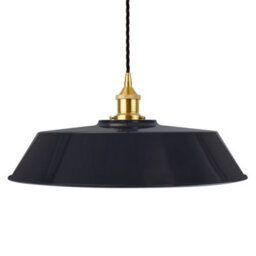 Navy Blue Large Chancery Painted Dome Pendant Light With Polished Brass Lamp Holder And Black Twisted Cable - Se Home