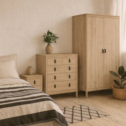 Wyld Haus Wildberry 3-Piece Natural Oak Bedroom Furniture Set With Wardrobe Chest And Bedside - thumbnail 2