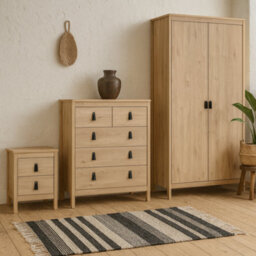 Wyld Haus Wildberry 3-Piece Natural Oak Bedroom Furniture Set With Wardrobe Chest And Bedside