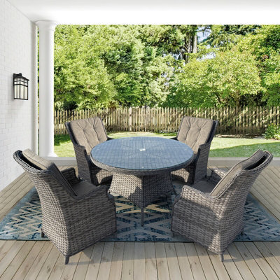5 Pieces Outdoor Rattan Dining Set, Wicker Dining Sofa Set With Soft Cushion Tempered Glass Table Aluminum Frame - image 1