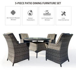 5 Pieces Outdoor Rattan Dining Set, Wicker Dining Sofa Set With Soft Cushion Tempered Glass Table Aluminum Frame - thumbnail 8