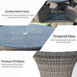 5 Pieces Outdoor Rattan Dining Set, Wicker Dining Sofa Set With Soft Cushion Tempered Glass Table Aluminum Frame - thumbnail 4