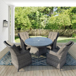 5 Pieces Outdoor Rattan Dining Set, Wicker Dining Sofa Set With Soft Cushion Tempered Glass Table Aluminum Frame - thumbnail 1