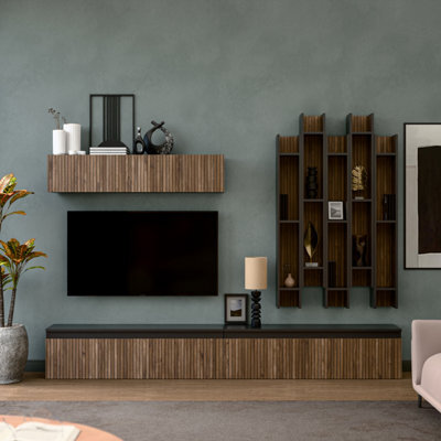 Decorotika Annecy Moduler Modern Tv Unit Wall Mount Customizable Layout Black Alina - image 1